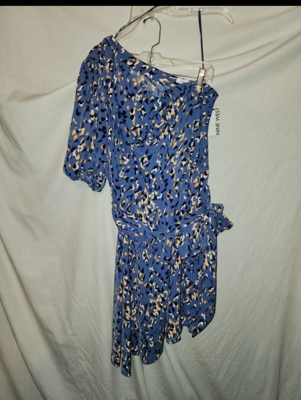 Nine west womans size xxl blue knee length one shoulder dress